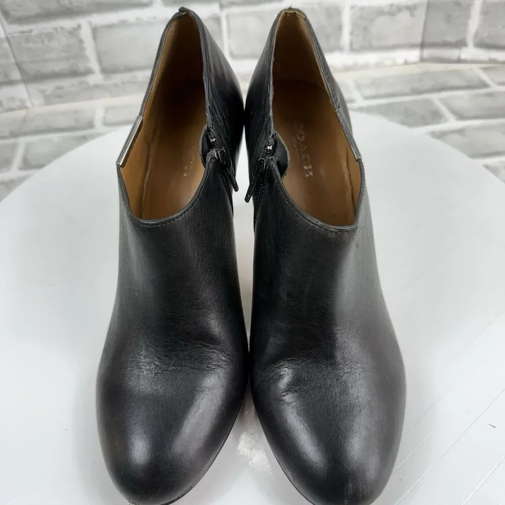 Coach Seneca Women's Size 8.5 Black Leather Heeled Ankle Round Toe Booties